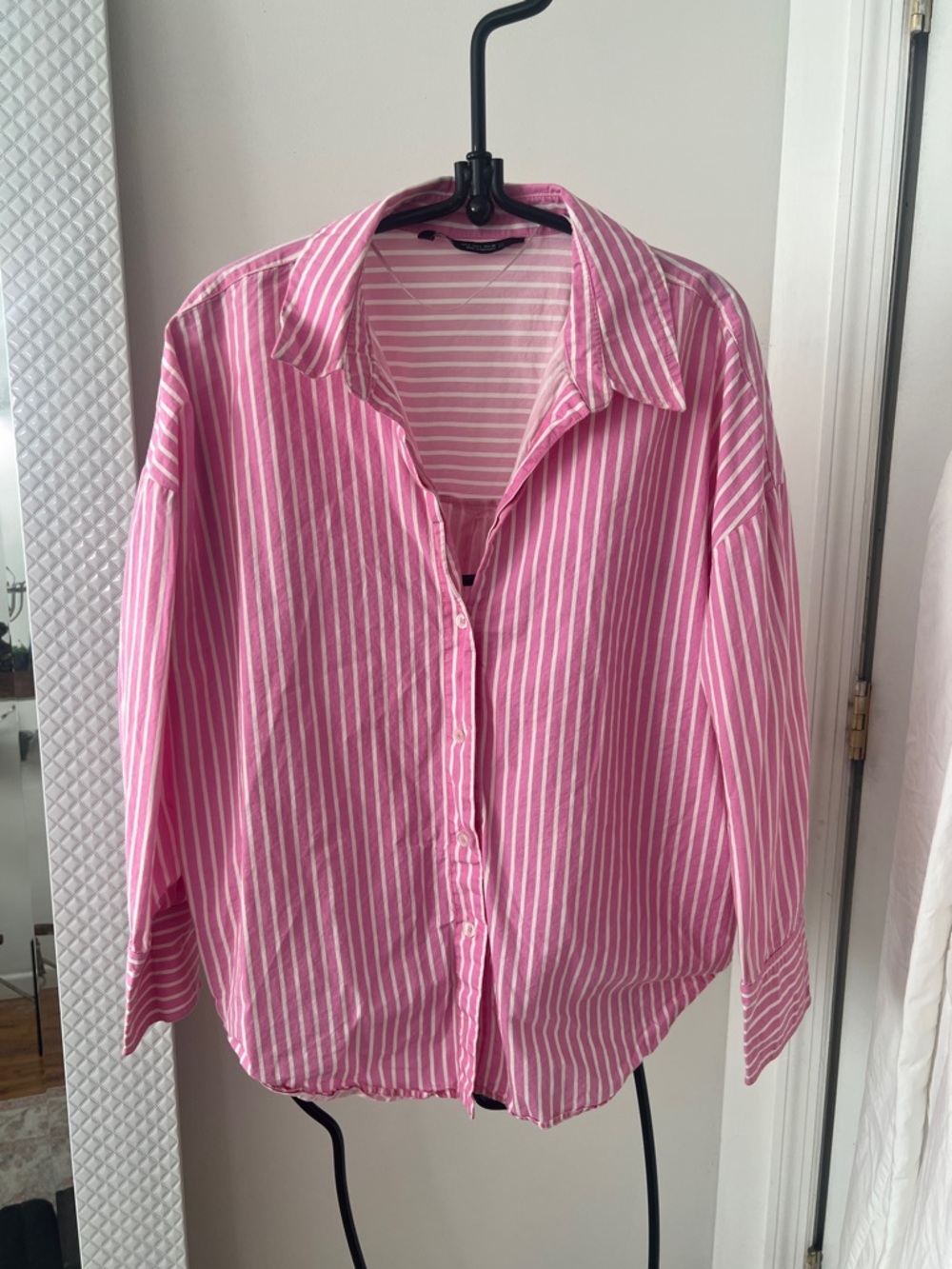 Zara Pink and White Striped open chest buttoned shirt